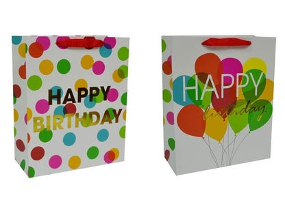 bulk 24 Large Foiled Happy Bday Gift Bag Assort 32cm