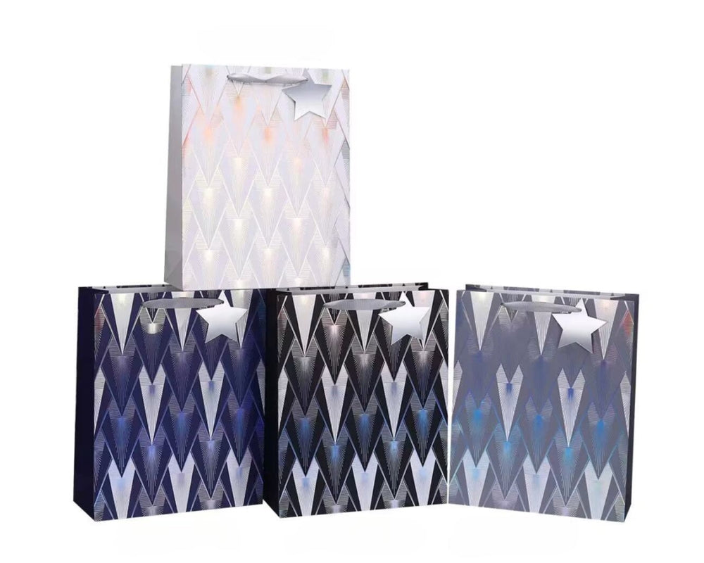 bulk 24 Xlarge Overlap Geo Diamonds Foiled Gift Bag Assort 43cm
