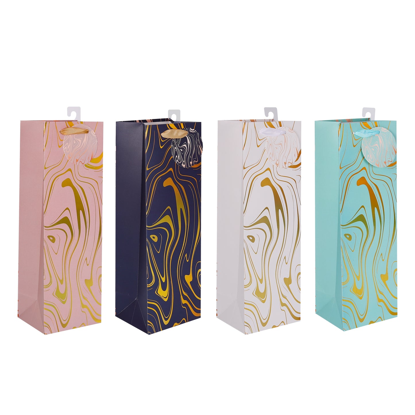bulk 24 Marble Flow Bottle Gift Bag Foiled Btl 4 Assorted 12x36cm