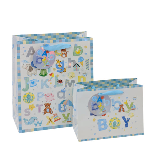 bulk 24 Medium Baby Boy Gift Bag 2 Asst 23cm