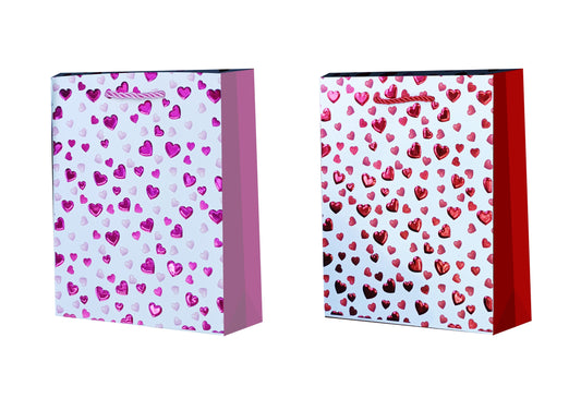 bulk 24 Large Foiled Hearts Gift Bag 2 Assort 32cm
