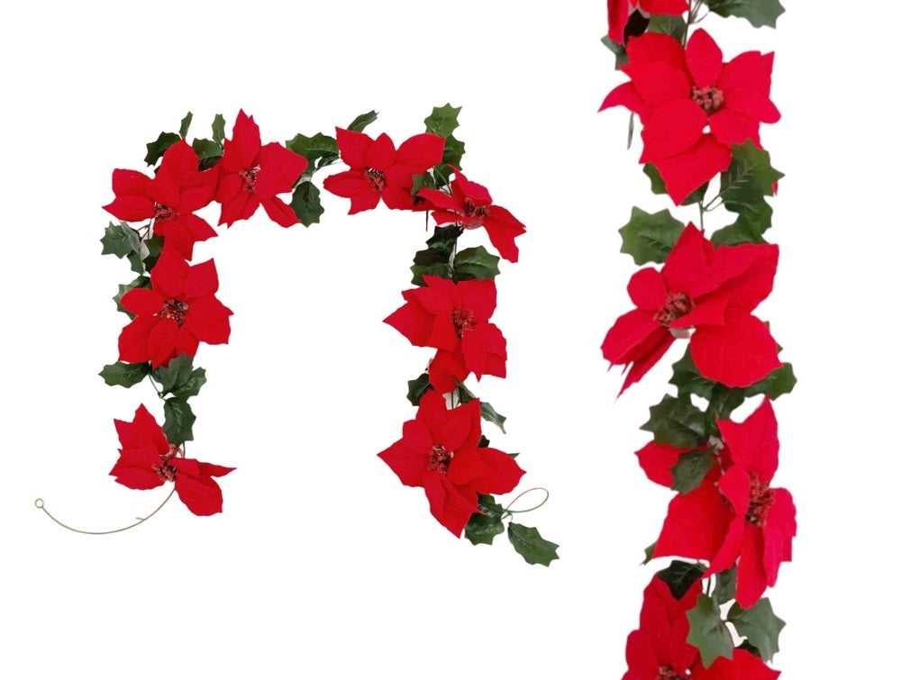 bulk 12 Xmas Red Poinsettia Garland 190cm