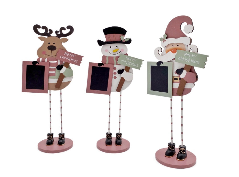 bulk 24 Xmas Mdf Deco W Blackboard Assort 30cm