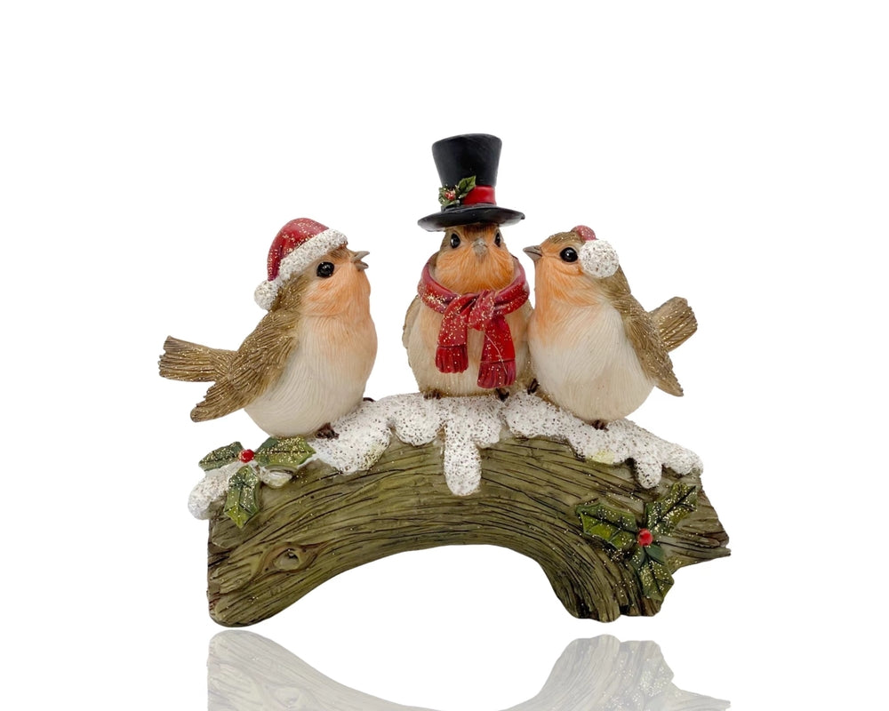 bulk 8 Xmas Polyresin 3 Bird Choir on Branch 11cm