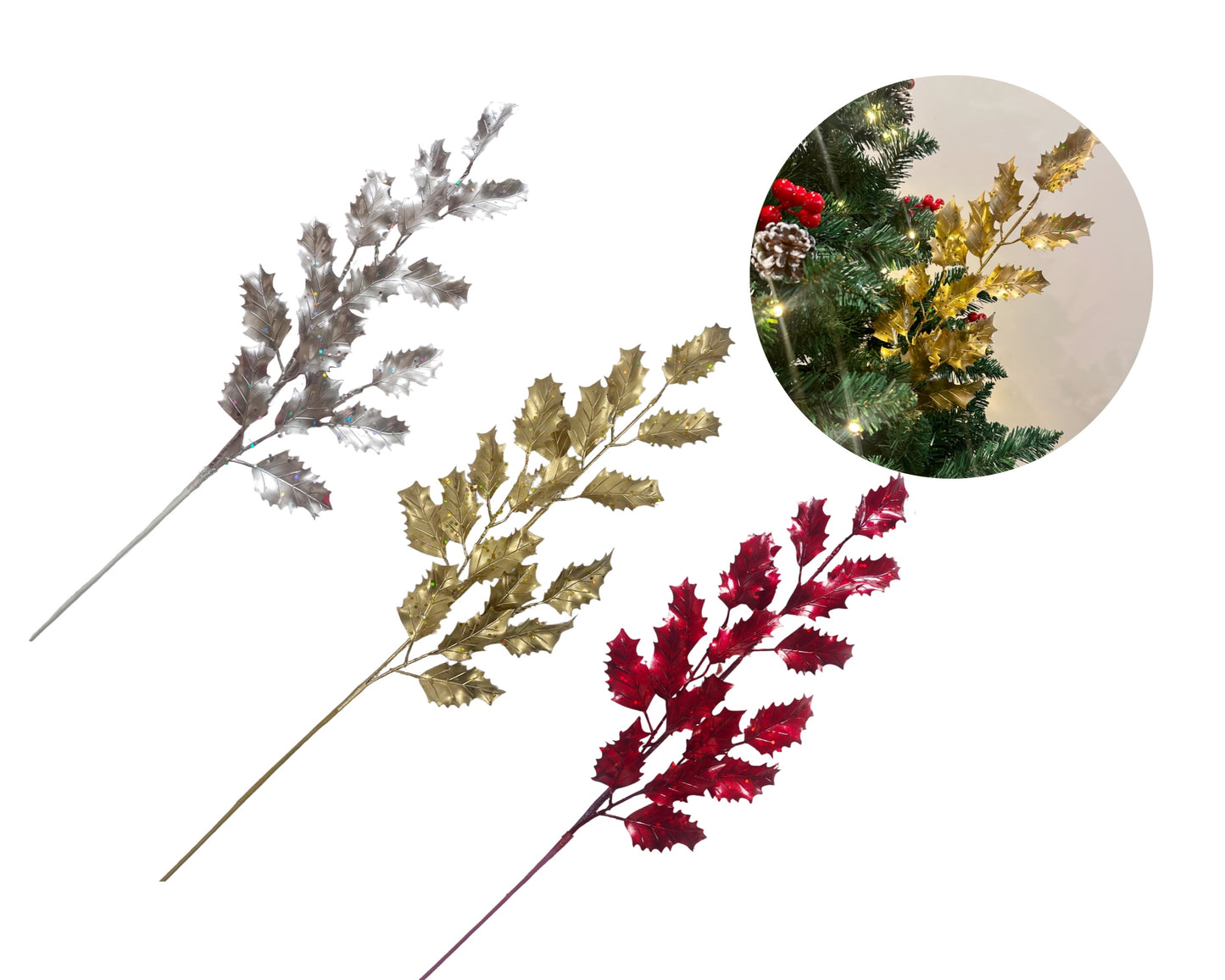 bulk 24 Xmas Metallic Leaves Tree Deco Assort 68cm