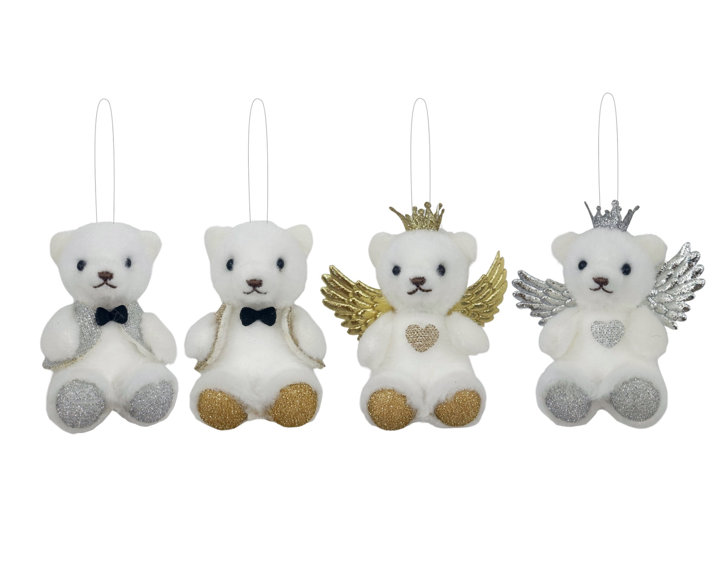 bulk 24 Xmas Gold/Silver Teddy Bear Hanging Assort 7cm