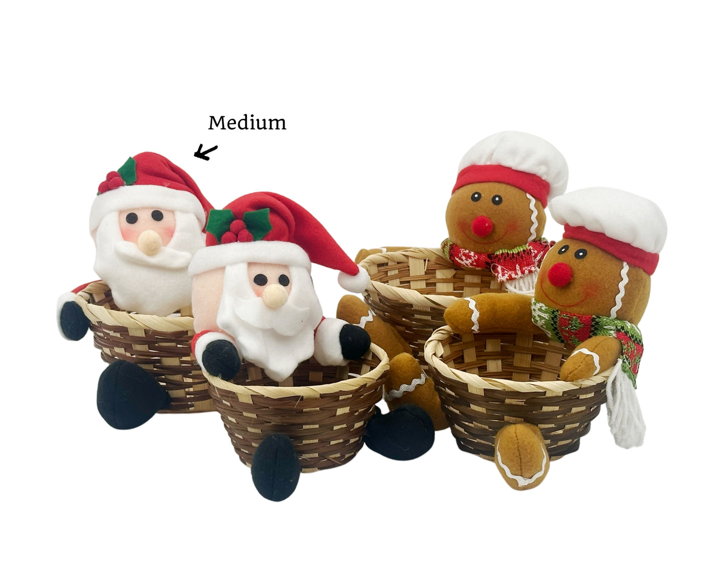 bulk 12 Xmas Gift Baskets Santa & Ginger Bread Med Assort 20cm