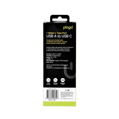 1M USB A to USB C Right Angle 90 Degree L Shape Fast Charging Cable