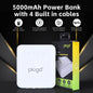 5000mAh Fast Charge Power Bank with 4 Built-in Cables and LED Lights