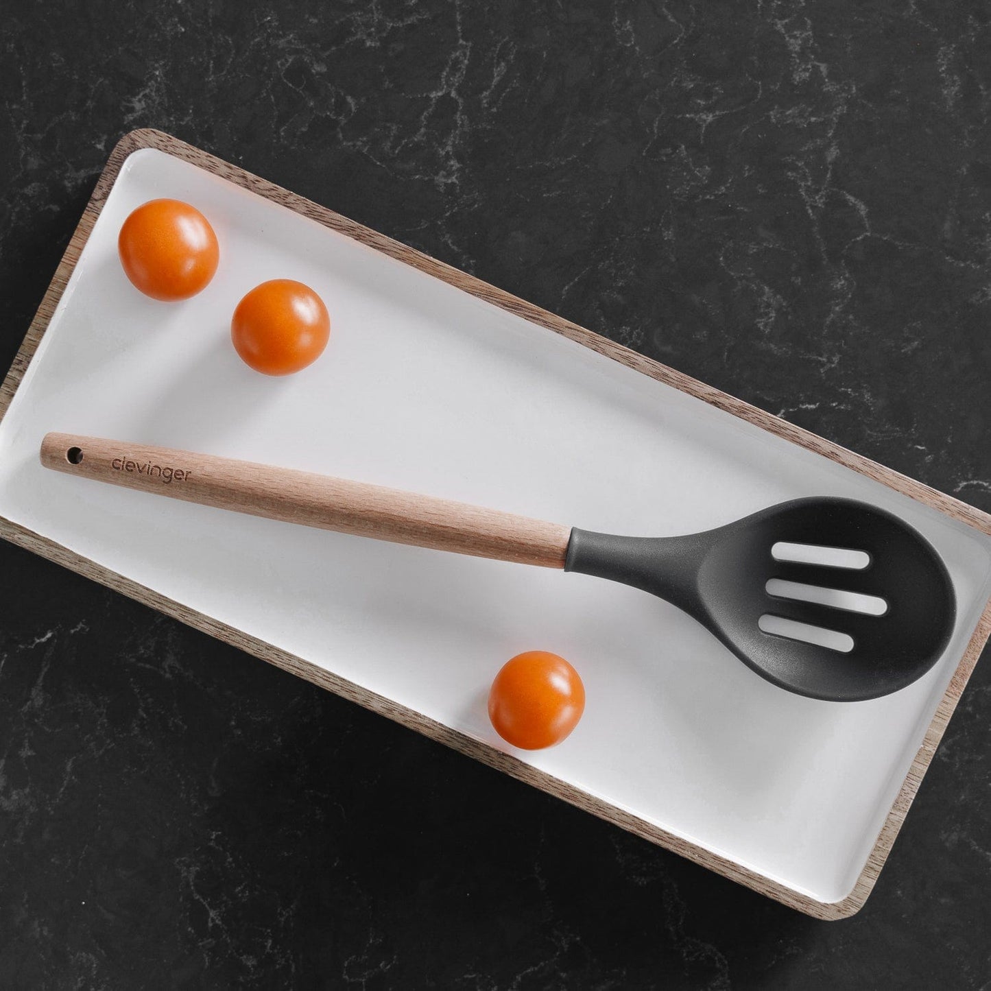 Beechwood & silicone slotted spoon charcoal