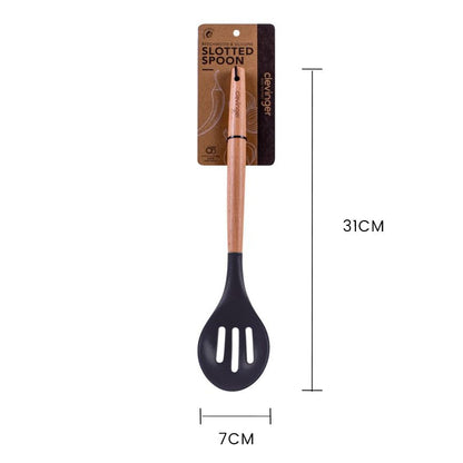 Beechwood & silicone slotted spoon charcoal