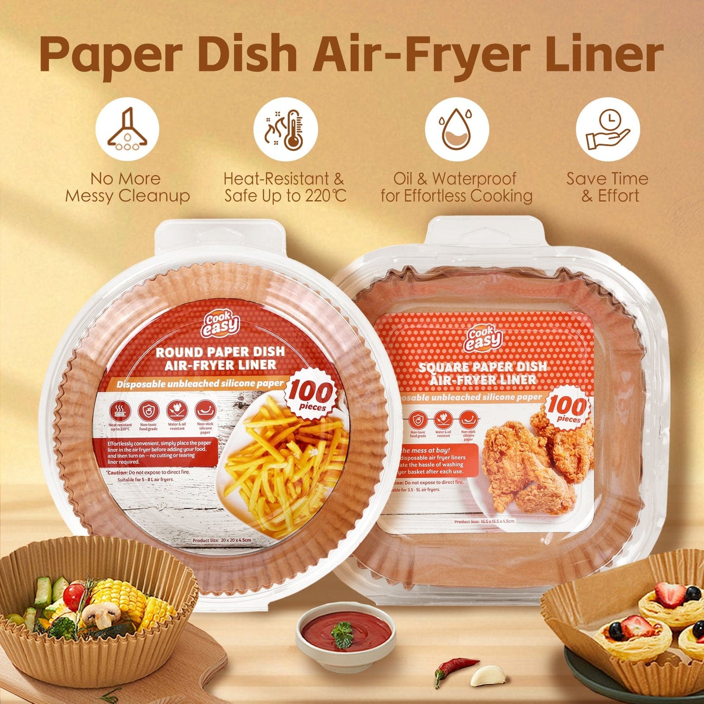 100 Pcs 20cm Round Disposable Unbleached Silicone Paper Dish Air-fryer Liner