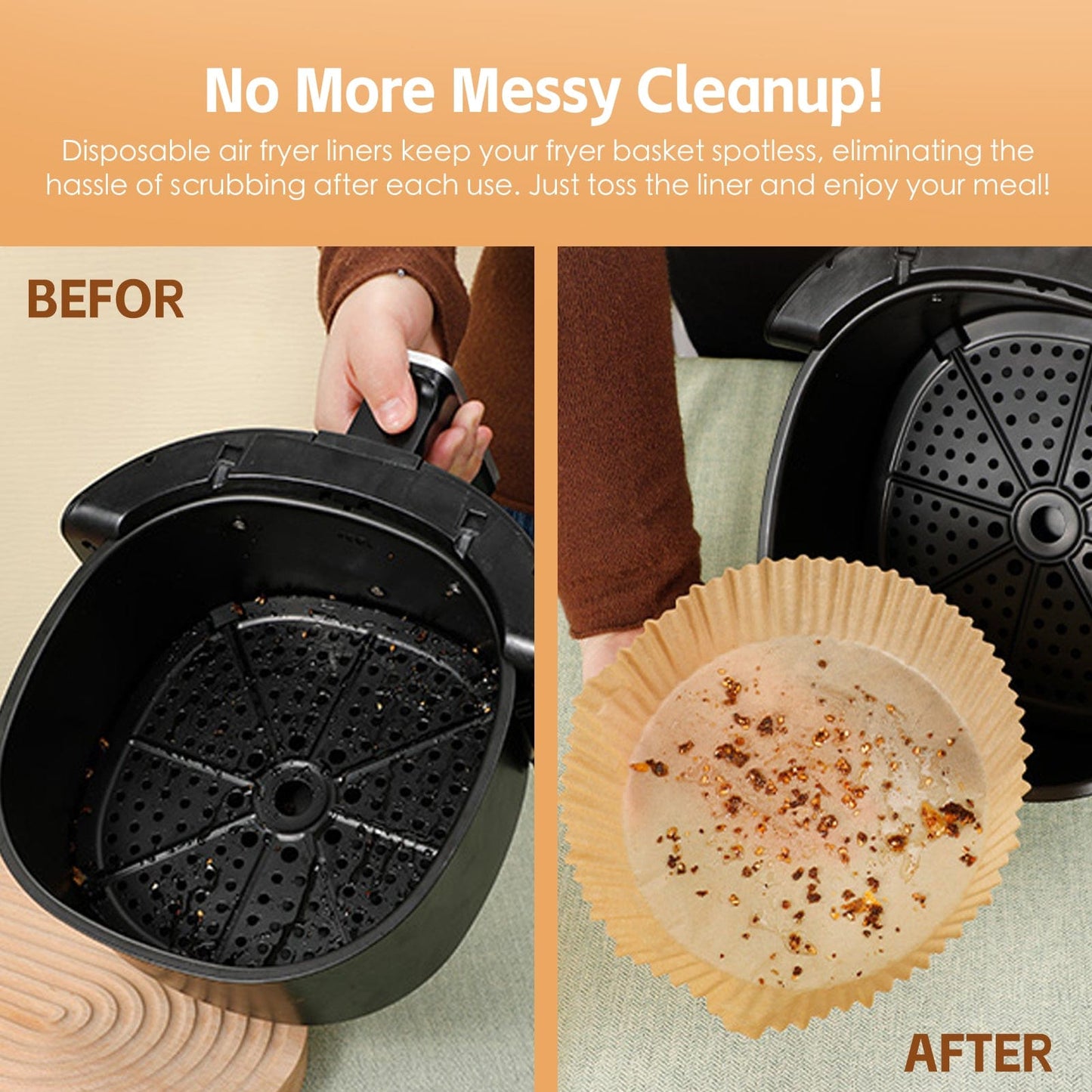 100 Pcs 20cm Round Disposable Unbleached Silicone Paper Dish Air-fryer Liner