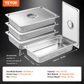 VEVOR 4 Pack Full Size Hotel Pans 4in Deep Stainless Steel Lids
