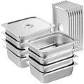 8 Pack Hotel Pans, 1/2 Size Anti-Jam Steam Pan with Lid, 0.8mm Thick Stainless Steel Steam Table Pan, 4-Inch Deep Commercial Table Pan, Catering Storage Food Pan, for Industrial & Scientific