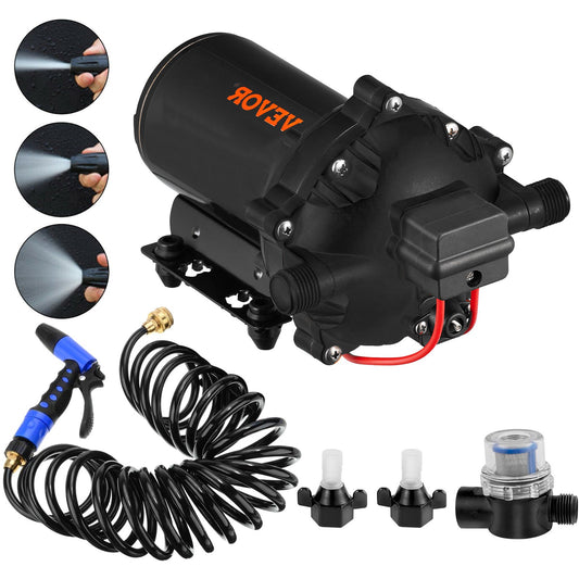 RV Water Pump 12V 5.5 GPM 70PSI Diaphragm+25ft Coiled Hose