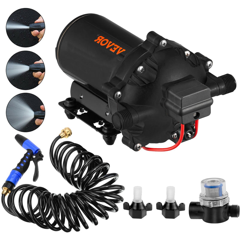 RV Water Pump 12V 5.5 GPM 70PSI Diaphragm+25ft Coiled Hose