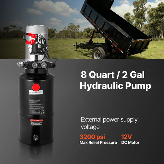 8 L Hydraulic Power Unit, Double Acting Dump Trailer Pump, 22 MPa Max Relief Pressure & 3.4 L/min Flow Rate, DC 12V Hydraulic Pump with Metal Reservoir for Dump Trailer Car Lifting