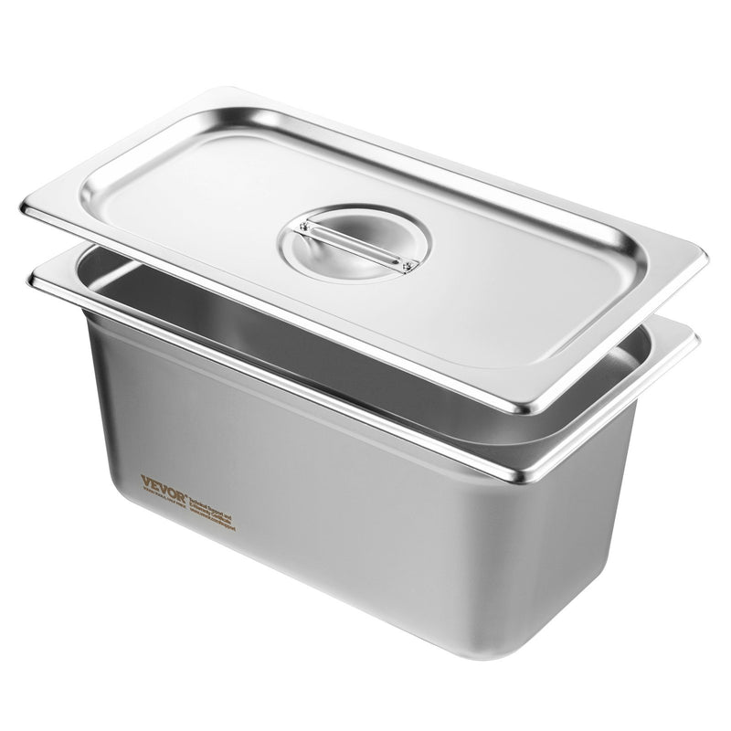 VEVOR 8x 1/3 Size Hotel Pans Stainless Steel 6 Inch Deep Lids
