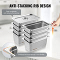 VEVOR 8x 1/3 Size Hotel Pans Stainless Steel 6 Inch Deep Lids
