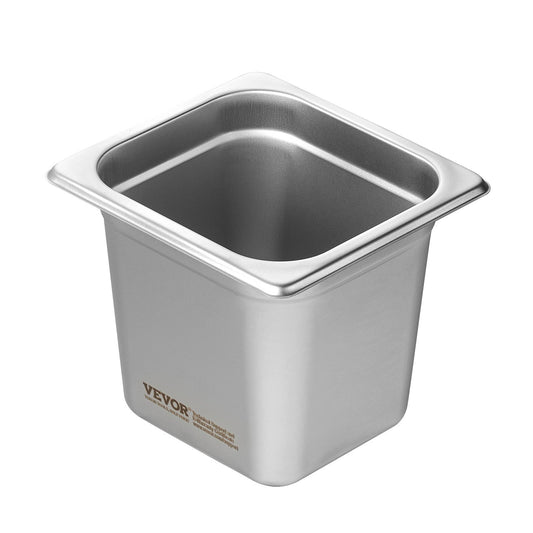 6x Hotel Pans 1/6 Size 150mm Deep Stainless Steel Steam Pan