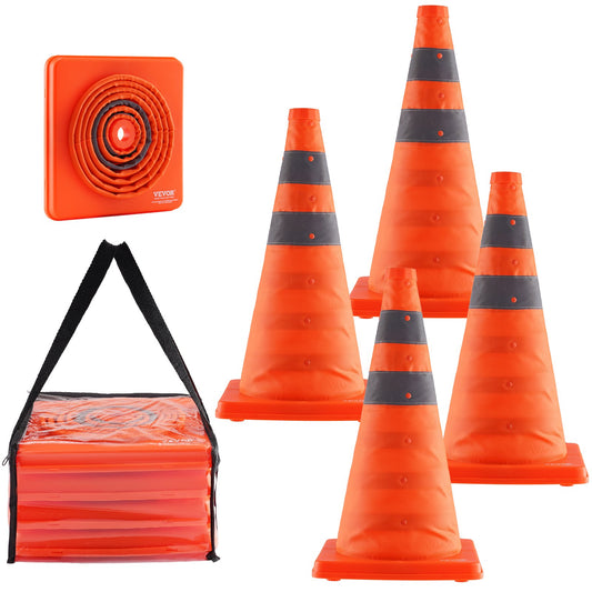 Safety Cones 4 Pack 18" Collapsible Traffic Cones Reflective Storage