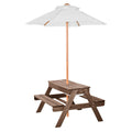 Wooden Picnic Table Bench Set With Umbrella Outdoor Garden