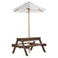 Wooden Picnic Table Bench Set With Umbrella Outdoor Garden