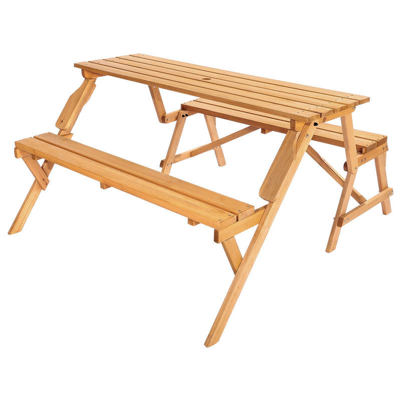 Picnic Table Bench Set Foldable Brown Wooden Outdoor Garden