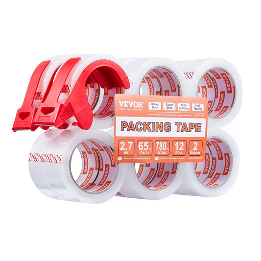 Packing Tape 12 Rolls 65 Yards Clear Shipping Tape with Dispenser 2.7 Mil
