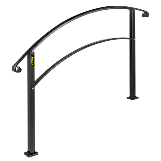 4-Step Handrail Matte Black Wrought Iron Stair Rail w/Installation Kit
