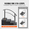 4-Step Handrail Matte Black Wrought Iron Stair Rail w/Installation Kit