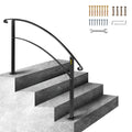 4-Step Handrail Matte Black Wrought Iron Stair Rail w/Installation Kit