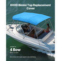 4 Bow Boat Bimini Tops, 600D Polyester Canopy, Waterproof & Sun Protection Boat Awning Canopy with Storage Bag, Bimini Top Replacement, 96