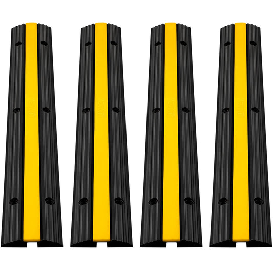 Cable Protector 18000lbs Single Channel Rubber Cable Hose Protector 4 Pack Cable Hose Protector Floor Outdoor Cable Protector Ramp Modular Rubber Hose Protector Floor Cover Protector (4 pack)