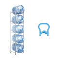 5 Tiers Water Jug Holder, 5 Gallon Water Bottle Holder, Single Row Water Bottle Rack for 5 Bottles, Heavy Duty Water Jug Rack for Kitchen, Office, Living Room, Silver