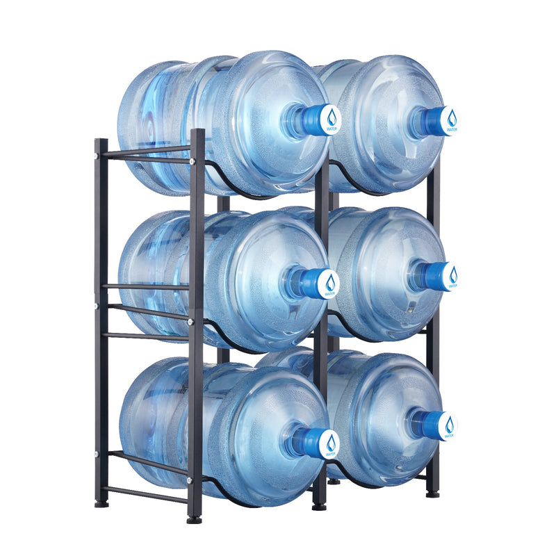 3 Tier Water Bottle Holder 5 Gallon Jug Rack 6 Bottles Black