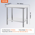 Stainless Steel Kitchen Bench 910x610mm Commercial Food Prep Table