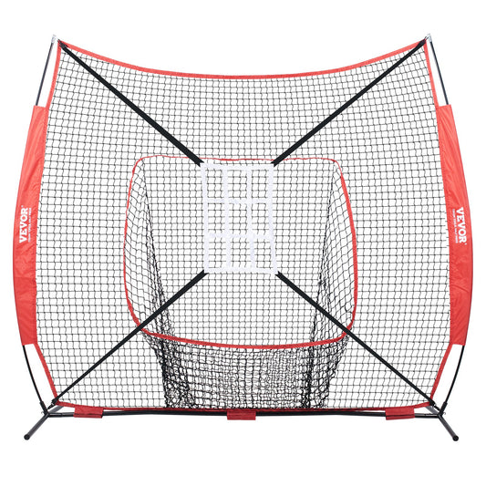 7x7 Baseball Softball Practice Net, Portable Baseball Training Net for Hitting Catching Pitching, Backstop Baseball Equipment with Bow Frame, Carry Bag, Strike Zone, Ball, Tee, Ball Collector