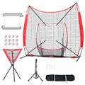 7x7 ft Baseball Softball Practice Net, Portable Baseball Training Net for Hitting Catching Pitching, Backstop Equipment with Bow Frame, Carry Bag, Strike Zone, 12 Balls, Tee, and Ball Collector