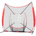 7x7 ft Baseball Softball Practice Net, Portable Baseball Training Net for Hitting Catching Pitching, Backstop Equipment with Bow Frame, Carry Bag, Strike Zone, 12 Balls, Tee, and Ball Collector