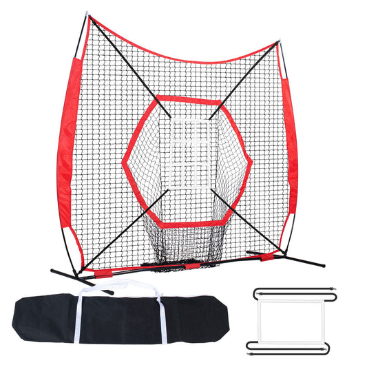 7x7 ft Baseball Softball Practice Net, Portable Baseball Training Net for Hitting Batting Catching Pitching, Backstop Baseball Equipment Training Aids with Bow Frame, Carry Bag, and Strike Zone