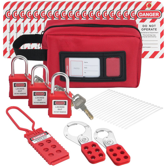 Electrical Lockout Tagout Kit, 26 PCS Safety Loto Kit Includes Padlocks, Hasps, Tags, Nylon Ties, and Carrying Bag, Lockout Tagout Safety Tools for Industrial, Electric Power, Machinery