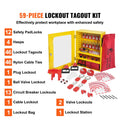 Electrical Lockout Tagout Kit, 59 PCS Safety Lockout Tagout Station With Padlocks, Hasps, Tags, Ties, Plug Lockout, Circuit Breaker Lockouts, Valve Lockouts, Cable Lockout, Lockout Bag, Box