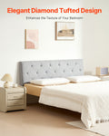 Full Size Headboard Diamond Tufted Adjustable Height 56.3W Light Grey