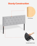 Full Size Headboard Diamond Tufted Adjustable Height 56.3W Light Grey