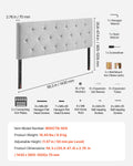 Full Size Headboard Diamond Tufted Adjustable Height 56.3W Light Grey