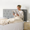 Full Size Headboard Diamond Tufted Adjustable Height 56.3W Light Grey