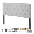 Full Size Headboard Diamond Tufted Adjustable Height 56.3W Light Grey