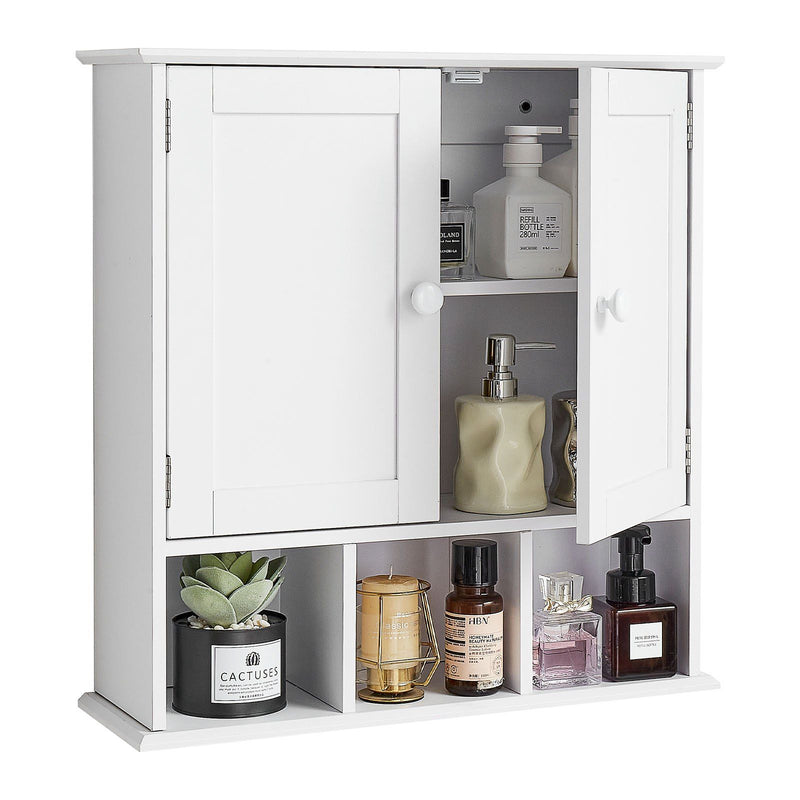 Bathroom Wall Cabinet 2 Door White Medicine Storage Over Toilet
